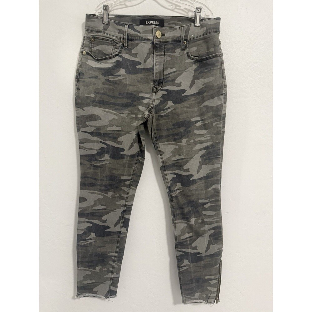 Express Women’s Camo Skinny Jeans Size 10R Mid Rise Ankle Zip Stretch Denim